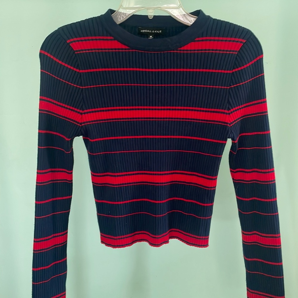 Kendall and Kylie Navy blue and Red striped long sleeve
